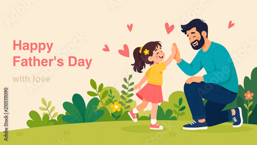 Father's Day Celebration Family Father Daughter High Five in Park Celebrating Love Trust and Positive Parenting Together Vector Illustration for Banner Posters Greeting Card