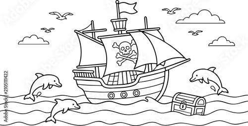 Картината върху платно Pirate ship sailing on stormy ocean waves