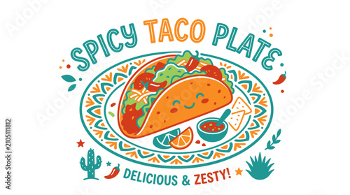 Foto Spicy Taco Plate Mexican Food Illustration.