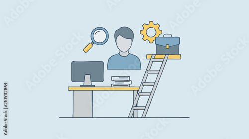 Tableau sur toile Professional growth and career success concept with ladder illustration