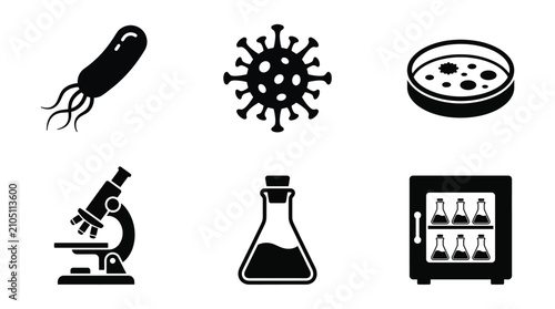 Fotografía Microbiology Science Icons – Laboratory Research and Experiment Tools