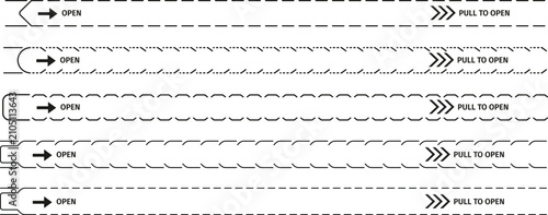 Easy Open Packaging Tear Strip Templates, Pull to Open Perforation Lines and Peel Seal Designs