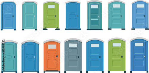 Bild auf Leinwand Portable toilet collection, mobile restroom cabins for construction, events and