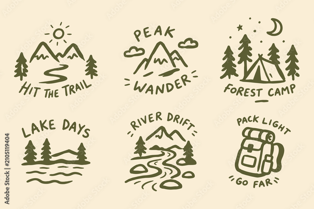 Fototapeta premium Camping quote badge set hand drawn vector