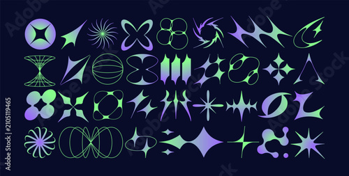 Abstract shapes set in retro futuristic style. Y2k gradient design elements, ...