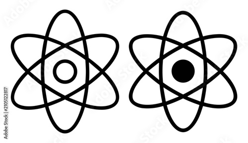 Illustration of two atomic models with orbiting electrons, symbolizing atoms and molecular structure on transparent background