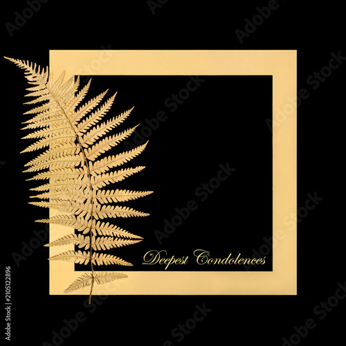 Cuadro en lienzo Deepest condolences gold fern memorial design with gold frame on black background