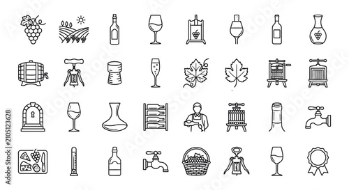 Cuadro en lienzo Wine related Pictograms Line Icons On White Background
