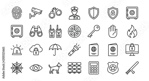 Tableau sur toile Security And Investigation Line Icons Collection On White Background