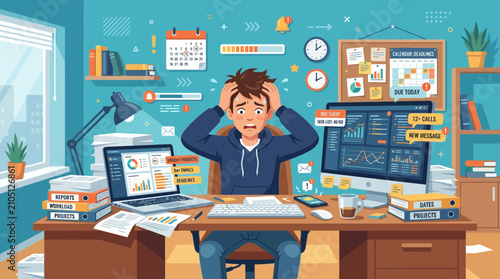 Overwhelmed Professional Struggling with Workload and Deadlines