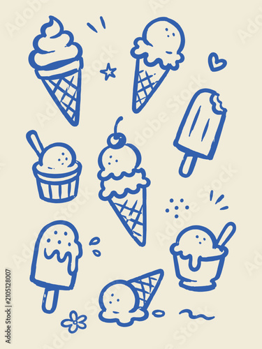 Ice Cream Set Hand Drawn Doodle Vertical Poster vector