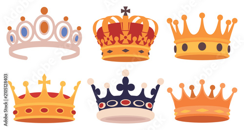 Obraz na płótnie Set of decorative royal crowns in various elegant shapes and styles with monarch