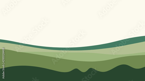 Quadro su tela Abstract layered rolling hills landscape in shades of green with landscape envir
