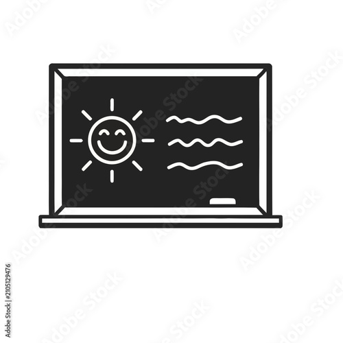 Blackboard with sun and waves drawing