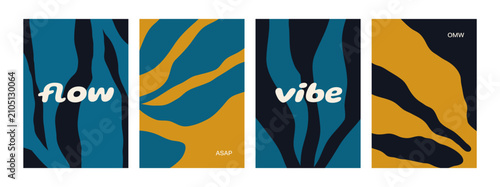 Abstract poster designs with organic leaves and typography set. Modern cards ...