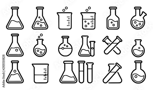 Canvastavla Generic laboratory glassware vector icon set with simple bold line art classic c