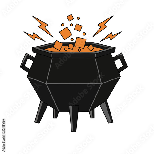 Witch's Cauldron with Bubbling Potion and Lightning