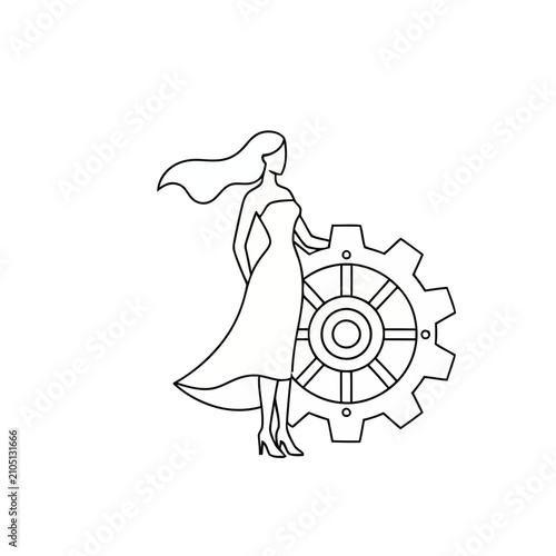Woman and Gear Line Art