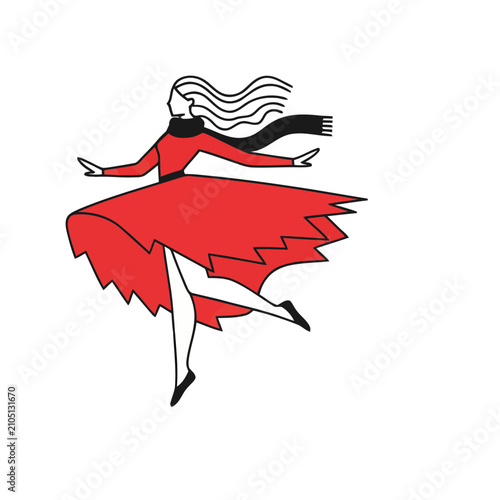 Woman in red dress dancing