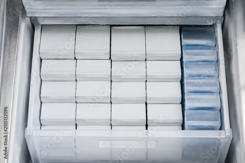 Organized Cryogenic Freezer Drawer with Sample Boxes for Sterile Biorepository Storage and Laboratory Management Worldwide