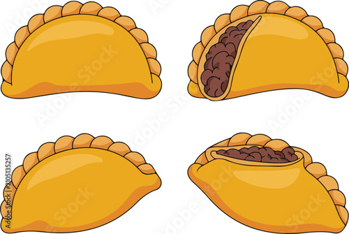 Foto Cartoon empanada pastry set, delicious baked snack graphics for food branding re