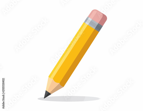 Classic Yellow Wooden Pencil with Pink Eraser for Writing and Drawing.