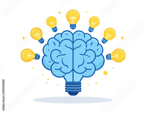 Brain Shaped Lightbulb with Bright Ideas and Creative Thinking Concept.