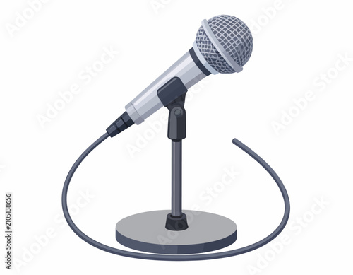 Professional Dynamic Microphone on Stand with Cable for Audio Recording and Live Performance.