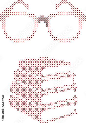 Cross stitch pattern of eyeglasses and a stack of books