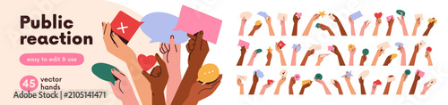 Fotografie Hands hold speech bubbles, emoji, heart, message set