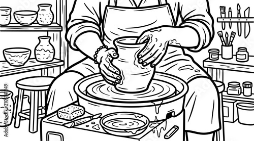 Person working on pottery wheel.