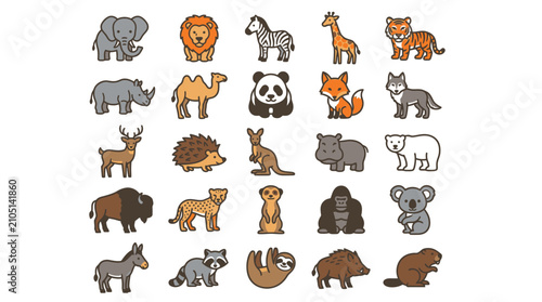 Collection of various cartoon wild animals.