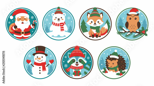 Cartoon Christmas Holiday Animal Characters.