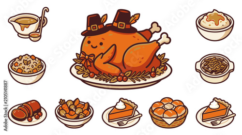 Cartoon roasted turkey on plate.
