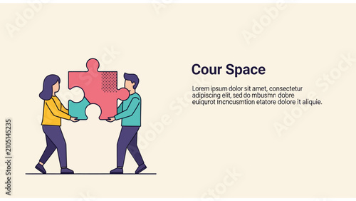 Collaborative Teamwork Illustration with People Carrying a Large Puzzle Piece
