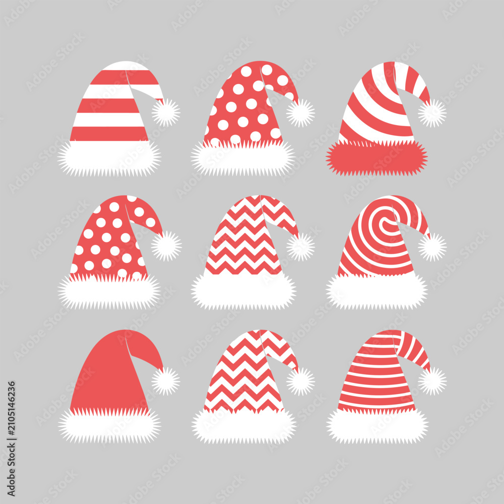Obraz premium Christmas santa hat vector collection set.