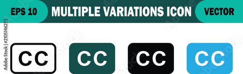 Closed captions icon set in various styles for player and accessibility interface design with captions, subtitle