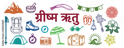 Tableau sur toile Himalayan summer travel outline icons