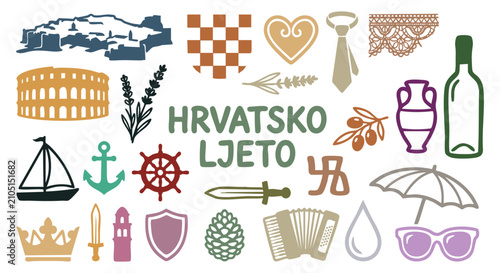 Foto Croatian summer travel doodle icons