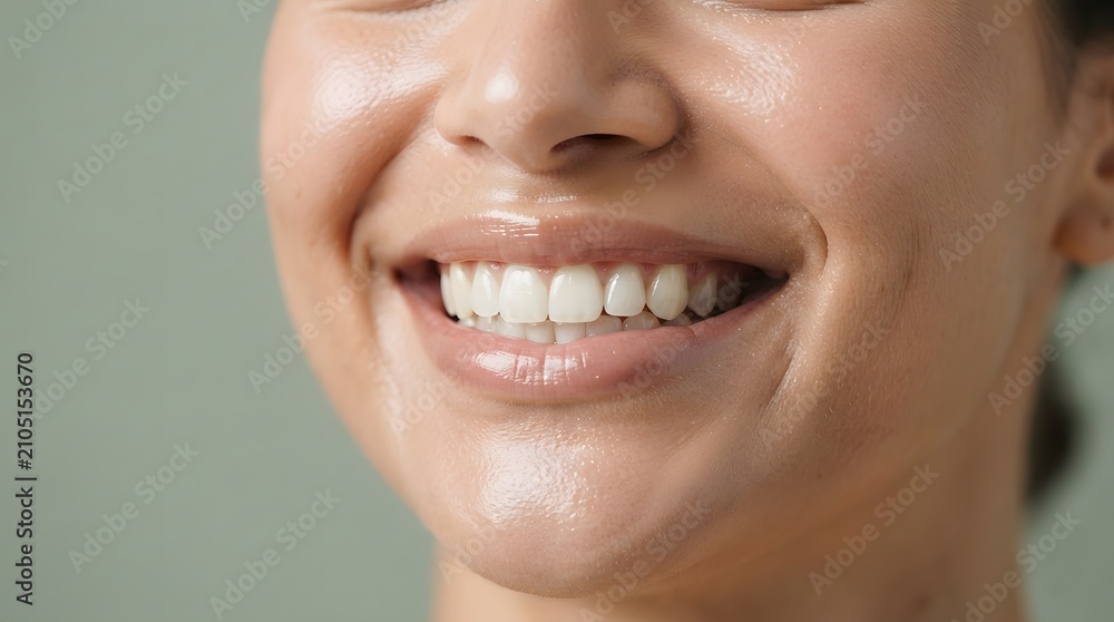 Fototapeta premium Close-up of a smiling woman's face with perfect teeth