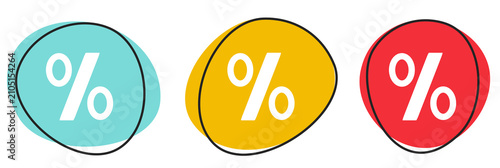 Button Banner Set mit 3 bunten Buttons: Prozent, Zinsen oder Reduziert