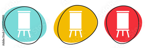 Fotografie Button Banner Set mit 3 bunten Buttons: Tafel, Präsentation oder Workshop Symbol