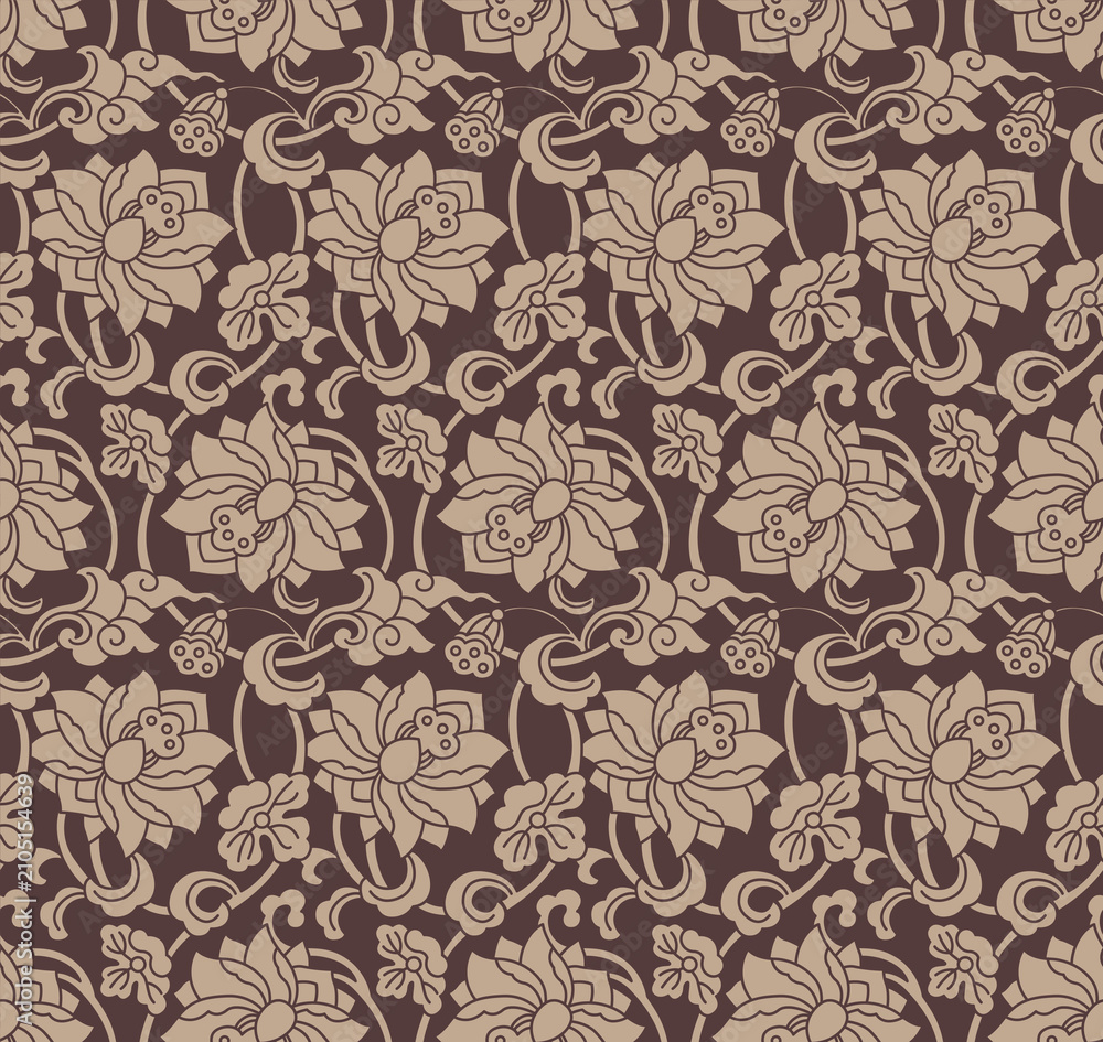Fototapeta premium Japanese Luxury Flower Vine Vector Seamless Pattern