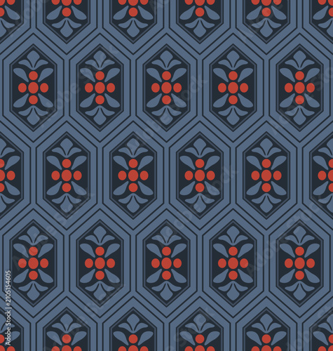 Japanese Flower Motif Hexagon Vector Seamless Pattern