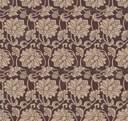 Japanese Luxury Flower Vine Vector Seamless Pattern