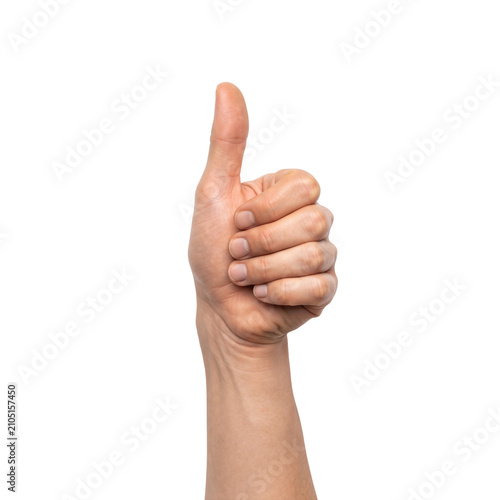 Male hand showing thumbs up approval gesture