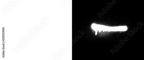 Grungy white spray paint line on black background, urban graffiti drip texture, messy aerosol paint stroke for street art design and overlays