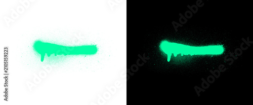 Neon green spray paint line with drips, vibrant graffiti stroke on white and black background, glowing aerosol paint splatter element