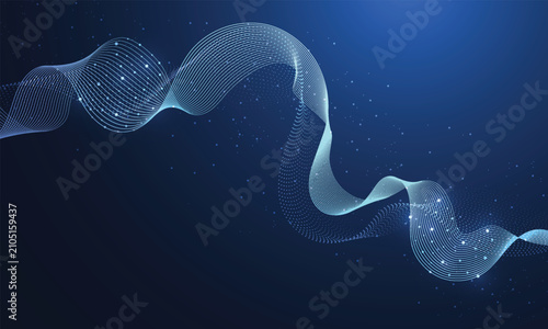 Futuristic big data flow and abstract sound wave signal concept on dark blue background