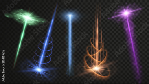 Konstfotografi Futuristic bright laser beam effects with neon lines and blue rays on dark background